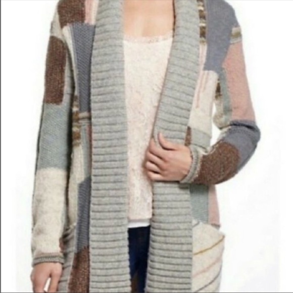 Anthropologie Sleeping On Snow Patch Knit Color-block Wool Blend Cardigan - Picture 2 of 7